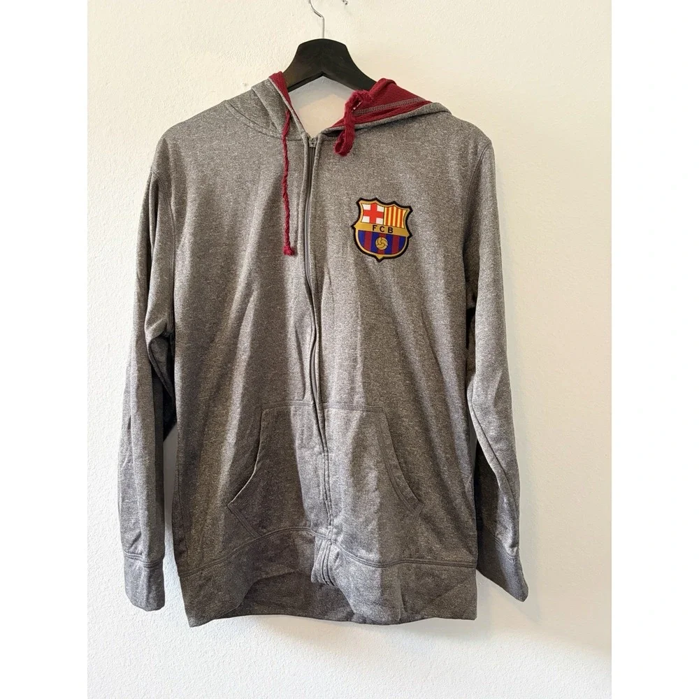 FC Barcelona Full Zip Hoodie Sweatshirt Gray Maroon FCB Men's Medium
